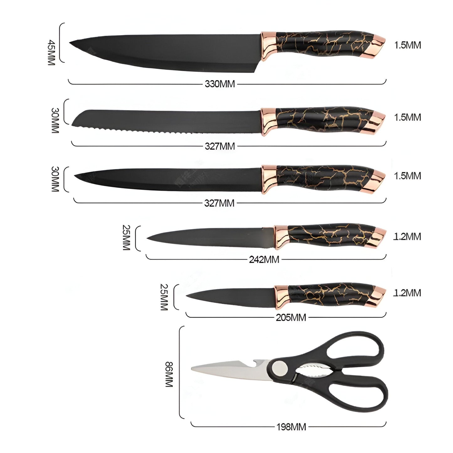 Set de cuchillos x5 negros